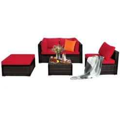 Costway 5PCS Patio Rattan Furniture Set Sectional Conversation Set Ottoman Table Red -Costway GUEST 08c78e3d 3df0 4b58 a246 6883d0505ffe