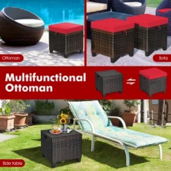 Costway 2PCS Patio Rattan Ottoman Cushioned Seat Foot Rest Coffee Table Red -Costway GUEST 09184e4a 38c8 4167 80a4 0f8964507c36