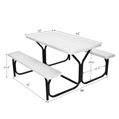 Costway Picnic Table Bench Set Outdoor Backyard Patio Garden Party Dining All Weather White 5 Costway Picnic Table Bench Set Outdoor Backyard Patio Garden Party Dining All Weather White - Image 5