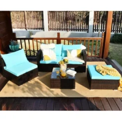 Costway 5PCS Patio Furniture Set Sectional Conversation Sofa Set W/ Coffee Table Blue -Costway GUEST 0961cd6b 8d29 405c b2e1 48940e238f02