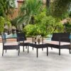 Costway 8PCS Patio Rattan Conversation Furniture Set Cushioned Seat Glass Table