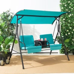 Costway 2-Person Canopy Porch Swing Padded Chair Cooler Bag Rotatable Tray TurquoiseBeigeBlack 23 Costway 2-Person Canopy Porch Swing Padded Chair Cooler Bag Rotatable Tray TurquoiseBeigeBlack -Costway GUEST 097e4a15 182d 4023 9c9c ed5fcb169ebd