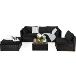 Costway 6PCS Outdoor Patio Rattan Furniture Set Cushioned Sectional Sofa NavyBlackTurquoise -Costway GUEST 098eb26c ca28 4e07 bc0c de5e9aca0adb