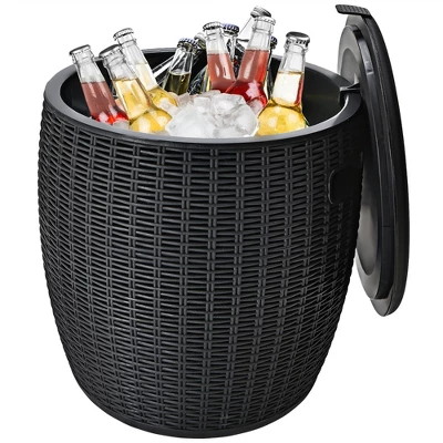 Costway 9.5 Gallon 4-in-1 Patio Rattan Cool Bar Cocktail Table Side Table BrownBlack 2 Costway 9.5 Gallon 4-in-1 Patio Rattan Cool Bar Cocktail Table Side Table BrownBlack - Image 2