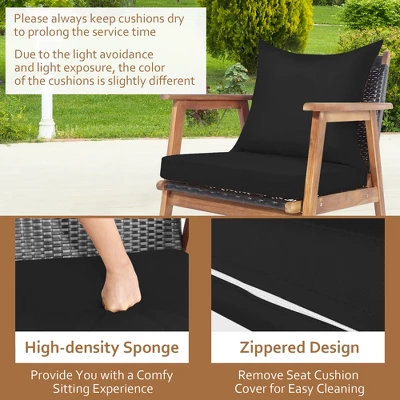 Costway 8PCS Patio Rattan Furniture Set Wooden Cushioned Sofa With Black & Turquoise Cover 7 Costway 8PCS Patio Rattan Furniture Set Wooden Cushioned Sofa With Black & Turquoise Cover - Image 7