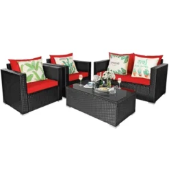 Costway 4PCS Patio Rattan Furniture Set Cushioned Sofa Chair Coffee Table Garden Red 17 Costway 4PCS Patio Rattan Furniture Set Cushioned Sofa Chair Coffee Table Garden Red -Costway GUEST 0a12bb0b 7935 41e8 8760 fe5723536932