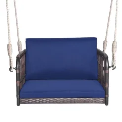 Costway Porch Swing Chair Rattan Woven Hanging Bench Seat With Cushions Hooks Balcony Navy 17 Costway Porch Swing Chair Rattan Woven Hanging Bench Seat With Cushions Hooks Balcony Navy -Costway GUEST 0a744694 4619 4cda 996a 98a09e049b99