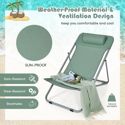 Costway Set Of 2 Beach Chair Portable 3-Position Lounge Chair W/ Headrest BlueGreenOrange 4 Costway Set Of 2 Beach Chair Portable 3-Position Lounge Chair W/ Headrest BlueGreenOrange - Image 4