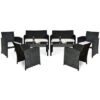 Costway 8PCS Patio Rattan Furniture Conversation Set Cushioned Sofa Table Garden Black