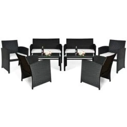 Costway 8PCS Patio Rattan Furniture Conversation Set Cushioned Sofa Table Garden Black