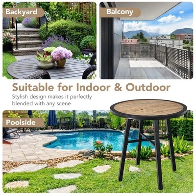 Costway 29'' Patio Round Bistro Metal Table Wood-Like Top Garden Deck Backyard 5 Costway 29'' Patio Round Bistro Metal Table Wood-Like Top Garden Deck Backyard - Image 5