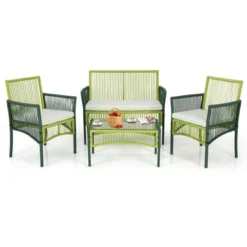 Costway 4PCS/8PCS Patio Round Wicker Conversation Set With Cushions Tempered Glass Side Table -Costway GUEST 0bb34e51 0038 45a0 a951 554d3a53ff56