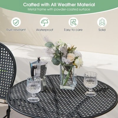 3pcs Patio Bistro Set Outdoor Conversation Furniture Table & Folding Chair 4 3pcs Patio Bistro Set Outdoor Conversation Furniture Table & Folding Chair - Image 4