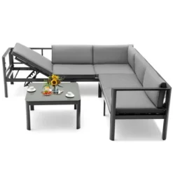 Costway 3PCS Patio Furniture Set Aluminum Lounge Adjust Back Recliner Sofa Table Cushion -Costway GUEST 0be5c0c8 1bf0 4325 b754 6b3c87ca989c