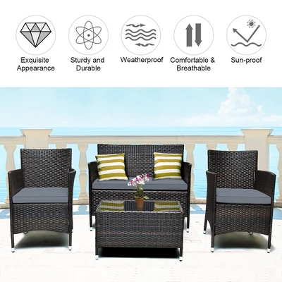 Costway 8PCS Rattan Patio Furniture Set Cushioned Sofa Chair Coffee Table RedBrownTurquoise 5 Costway 8PCS Rattan Patio Furniture Set Cushioned Sofa Chair Coffee Table RedBrownTurquoise - Image 5