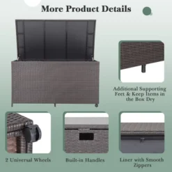 Costway 133 Gallon Patio Rattan Storage Deck Box Container Wheel Handle W/Liner -Costway GUEST 0c4e4b00 39a7 440f 9a24 00a44388836b