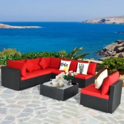 Costway 7PCS Rattan Patio Conversation Set Sectional Furniture Set W/ Red Cushion 12 Costway 7PCS Rattan Patio Conversation Set Sectional Furniture Set W/ Red Cushion -Costway GUEST 0c5015e8 943d 4d89 a893 a211daa90104