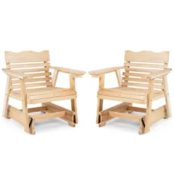 Costway Patio Outdoor Wood Slat Rocking Chair Porch Rocker Curved Seat 330 Lbs