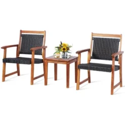 Costway 3PCS Patio Rattan Bistro Set Acacia Wood Frame Armrest Chairs Garden -Costway GUEST 0d61ffdc 1d6a 4295 9500 721ec9799fa3