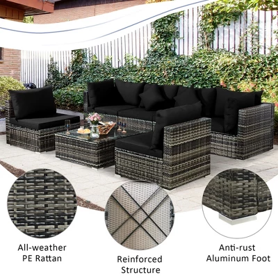 Costway 7PCS Patio Rattan Furniture Set Sectional Sofa Garden Black Cushion 7 Costway 7PCS Patio Rattan Furniture Set Sectional Sofa Garden Black Cushion - Image 7