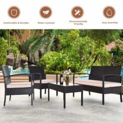 Costway 8PCS Patio Rattan Conversation Furniture Set Cushioned Seat Glass Table -Costway GUEST 0dd6d5f6 5b50 4ada 86f9 deb6bb81b5ba