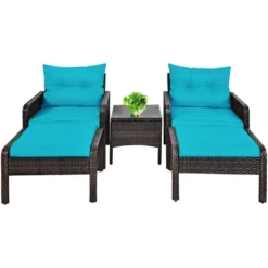 Costway 5 PCS Patio Rattan Furniture Set Sofa Ottoman Table Cushioned Turquoise -Costway GUEST 0e27935f df73 4c60 8507 bdb441e60464