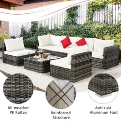 Costway 7PCS Patio Rattan Furniture Set Sectional Sofa Garden White Cushion 15 Costway 7PCS Patio Rattan Furniture Set Sectional Sofa Garden White Cushion -Costway GUEST 0e76b464 494c 4280 b0da e989fa57231d