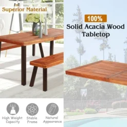 Costway 3 Pieces Picnic Table Set Acacia Wood Table Bench With Steel Legs Outdoor Patio -Costway GUEST 0ee11b2f 5576 44b4 a531 3ad94f71fc0d