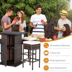 Costway Patio 5PCS Rattan Bar Table Stool Set Hidden Storage Shelf Cushioned -Costway GUEST 0eee9d4d 5835 415a b005 31181ea78e31