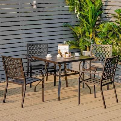 Costway Set Of 2 Patio Dining Chairs Stackable Metal Slat Armreset Garden Yard 1 Costway Set Of 2 Patio Dining Chairs Stackable Metal Slat Armreset Garden Yard