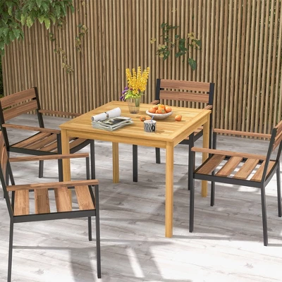 Costway Patio Dining Table Acacia Wood Square Outdoor Bistro With 1.9'' Umbrella Hole Yard 3 Costway Patio Dining Table Acacia Wood Square Outdoor Bistro With 1.9'' Umbrella Hole Yard - Image 3