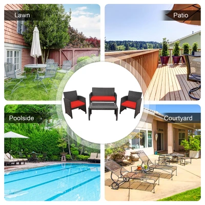 Costway 8PCS Patio Rattan Furniture Set Cushioned Chair Sofa Coffee Table WhiteNavyTurquoiseRed 3 Costway 8PCS Patio Rattan Furniture Set Cushioned Chair Sofa Coffee Table WhiteNavyTurquoiseRed - Image 3