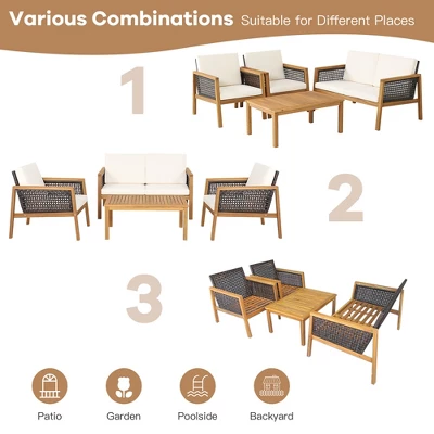 Costway 8PCS Patio Rattan Furniture Set Acacia Wood Cushioned Sofa Off 6 Costway 8PCS Patio Rattan Furniture Set Acacia Wood Cushioned Sofa Off - Image 6