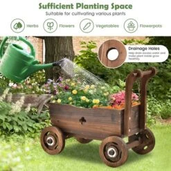 Decorative Wagon Cart Plant Flower Pot Stand Wooden Raised Garden Planter Box -Costway GUEST 0fcca61a 50f1 4a52 9185 f4e417b76750