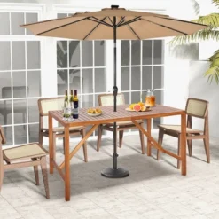 Costway Patio Rectangle Acacia Wood Dining Table Spacious Slatted Top Up To 6 Outdoor