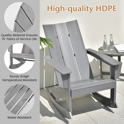 Costway Patio Adirondack Rocking Chair All Weather HDPE Porch Rocker 330lbs Grey Outdoor 6 Costway Patio Adirondack Rocking Chair All Weather HDPE Porch Rocker 330lbs Grey Outdoor - Image 6