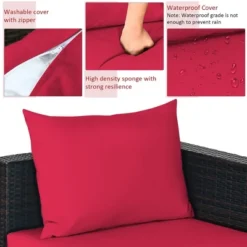 5PCS Patio Rattan Furniture Set Sectional Conversation Sofa W/ Coffee Table Red Navy -Costway GUEST 0fea51a5 9b76 41c0 8890 14d437f82908