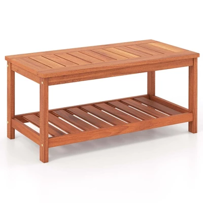 Costway Patio Coffee Table 2-Tier Outdoor Side Rectangle Side Table Solid Wood Porch 8 Costway Patio Coffee Table 2-Tier Outdoor Side Rectangle Side Table Solid Wood Porch - Image 8