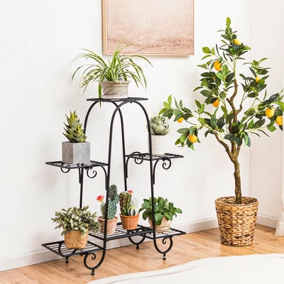 Costway 6 Tier Flower Pot Holder Metal Vertical Shelves Corner Plants Display Rack 2 Costway 6 Tier Flower Pot Holder Metal Vertical Shelves Corner Plants Display Rack - Image 2