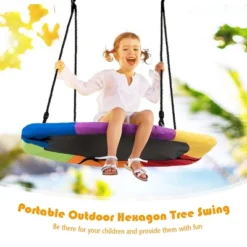 Costway 37 Inch Hexagon Tree Swing With Adjustable Hanging Rope Colorful -Costway GUEST 10ac5c57 b04b 419d 8149 e53a2399d4c1