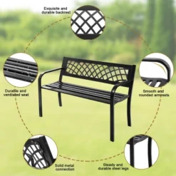 Costway Patio Park Garden Bench Porch Path Chair Outdoor Deck Steel Frame -Costway GUEST 10b06825 9cca 4b2b bb43 9539749d8e8f