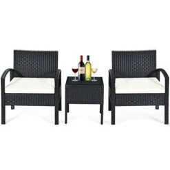 Costway 3PC Patio Rattan Furniture Set Coffee Table Conversation Sofa Cushioned -Costway GUEST 10b991b6 700b 4fba 9c22 ab581184bb30