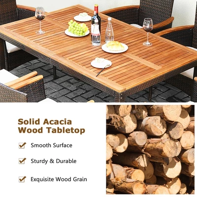 Costway 7PCS Patio Rattan Dining Set Armrest Cushioned Chair Wooden Tabletop 6 Costway 7PCS Patio Rattan Dining Set Armrest Cushioned Chair Wooden Tabletop - Image 6