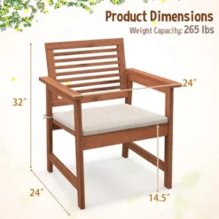 Costway Outdoor Dining Chair Patio Solid Wood Chairs With Comfortable Cushions 11 Costway Outdoor Dining Chair Patio Solid Wood Chairs With Comfortable Cushions -Costway GUEST 115649da 8c19 446c a25e 25c486d90dc4