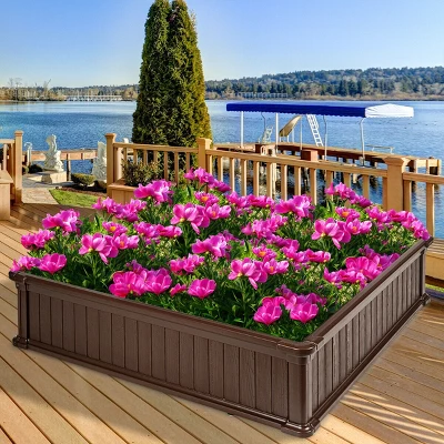 Costway 2 Pcs 48.5'' Raised Garden Bed Square Plant Box Planter Flower Vegetable Brown 9 Costway 2 Pcs 48.5'' Raised Garden Bed Square Plant Box Planter Flower Vegetable Brown - Image 9