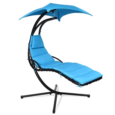 Costway Hanging Swing Chair Hammock Chair W/ Pillow Canopy Stand BlueNavyOrange 9 Costway Hanging Swing Chair Hammock Chair W/ Pillow Canopy Stand BlueNavyOrange - Image 9