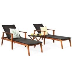 Costway 3PCS Patio Rattan Lounge Chair Chaise Set Wooden Frame Folding Table -Costway GUEST 117a2982 9423 42a4 b1a9 437b2852b3df