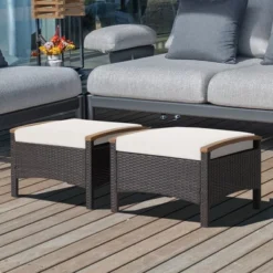 Costway Set Of 2 Patio Rattan Ottoman Footrest Cushions Wooden Handle Off WhiteBrownRedNavy -Costway GUEST 118f7ad8 fef5 4ab2 9c14 9adc0c37c269