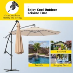 Costway 10' Hanging Solar LED Umbrella Patio Sun Shade Offset Market W/Base Beige -Costway GUEST 1192c98f a3e4 4747 8e50 9bc44f1e42dd
