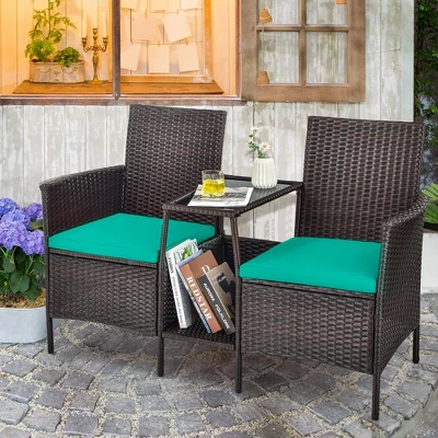 Costway Patio Rattan Wicker Conversation Set Sofa Cushioned Loveseat Glass Table 10 Costway Patio Rattan Wicker Conversation Set Sofa Cushioned Loveseat Glass Table - Image 10